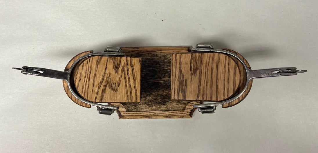 Trophy Spur Display - Solid Oak with Cowhide Accent image 2