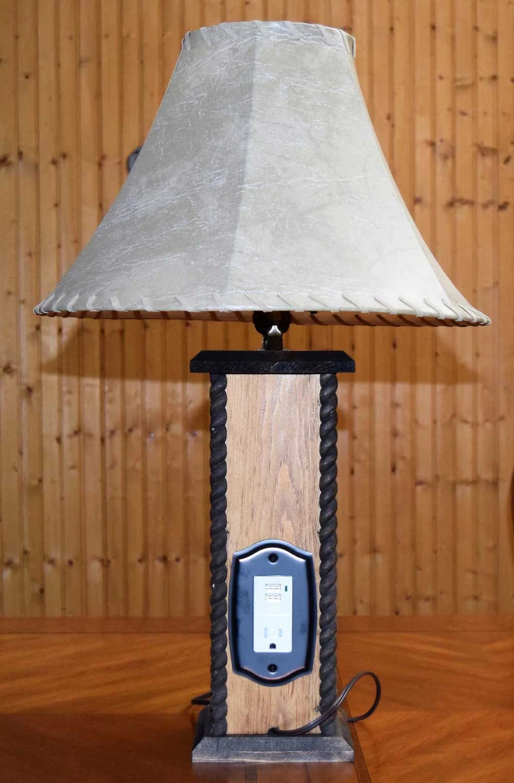 24" Western Table Lamp with USB Engraved Winged Cross. These beautiful Western table lamps are perfect for the cabin or your rustic Decor image 2