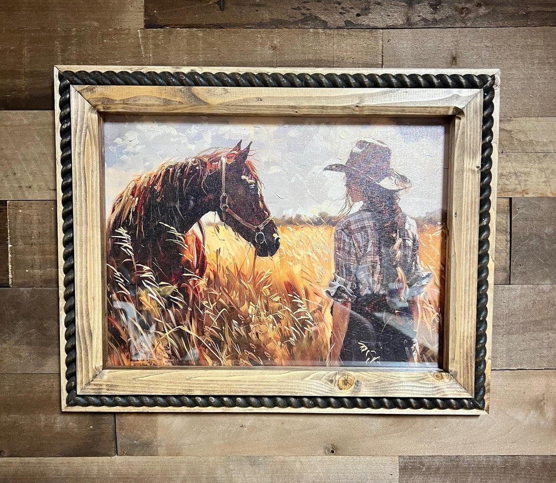 12" x 16" Rustic Equestrian Print in Handcrafted Rustic Frame image 0