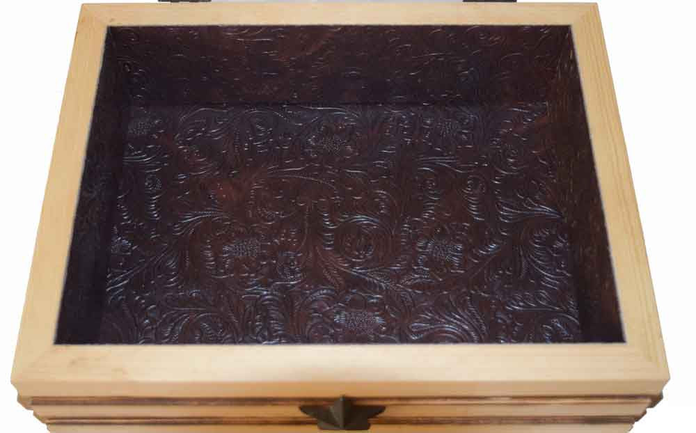 A&M Carved Handmade Jewelry Box - Faux Leather Lined image 2