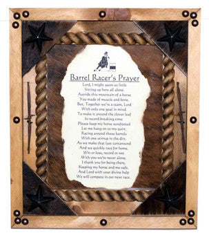 Framed Barrel Racers Prayer with Cowhide Back image 0