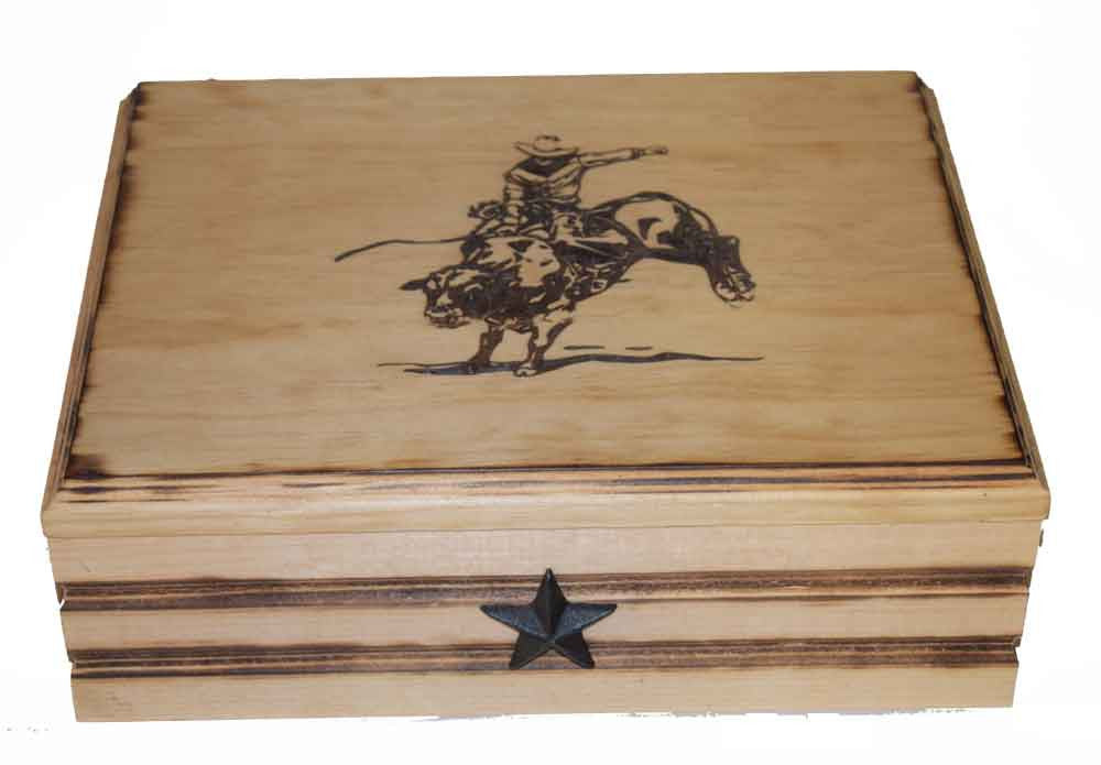 Bull Rider Handmade Jewelry Box - Faux Leather Lined image 0