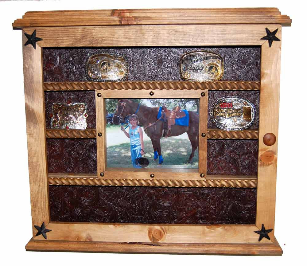 14 Buckle Display Faux - Glass Door Front - Other Backgrounds Available - Brown Faux Leather image