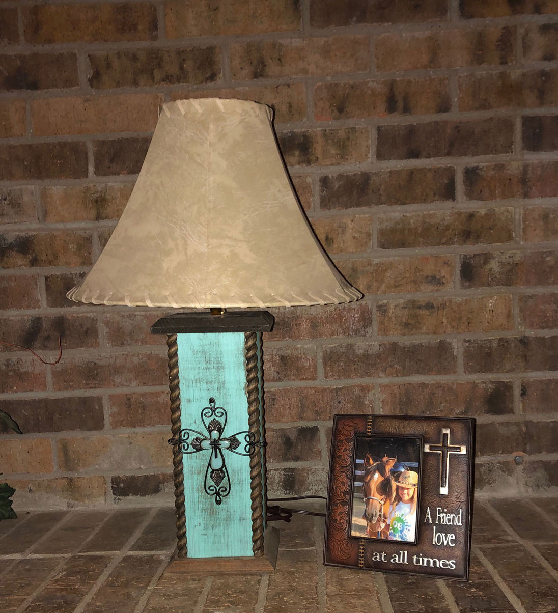 Unique 24" Western Table Lamp, weathered Turquoise. These beautiful Western table lamps are perfect for the cabin or your rustic Decor image 0