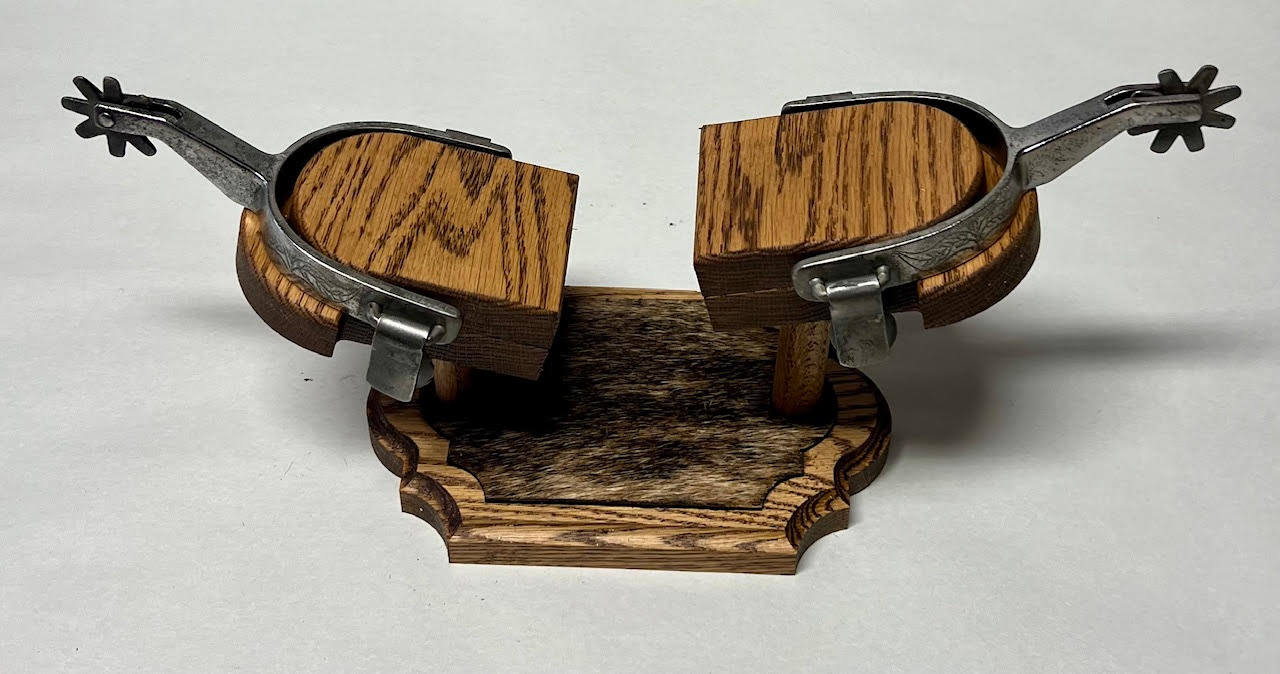 Trophy Spur Display - Solid Oak with Cowhide Accent image 0