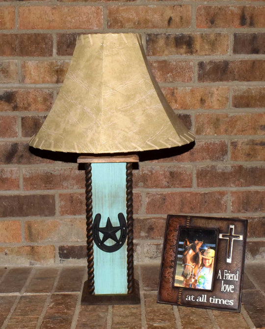 24" Rustic Lamps - Star & Horseshoe Table Lamp - Turquoise. These beautiful Western table lamps are perfect for the cabin or Rustic Decor image 0