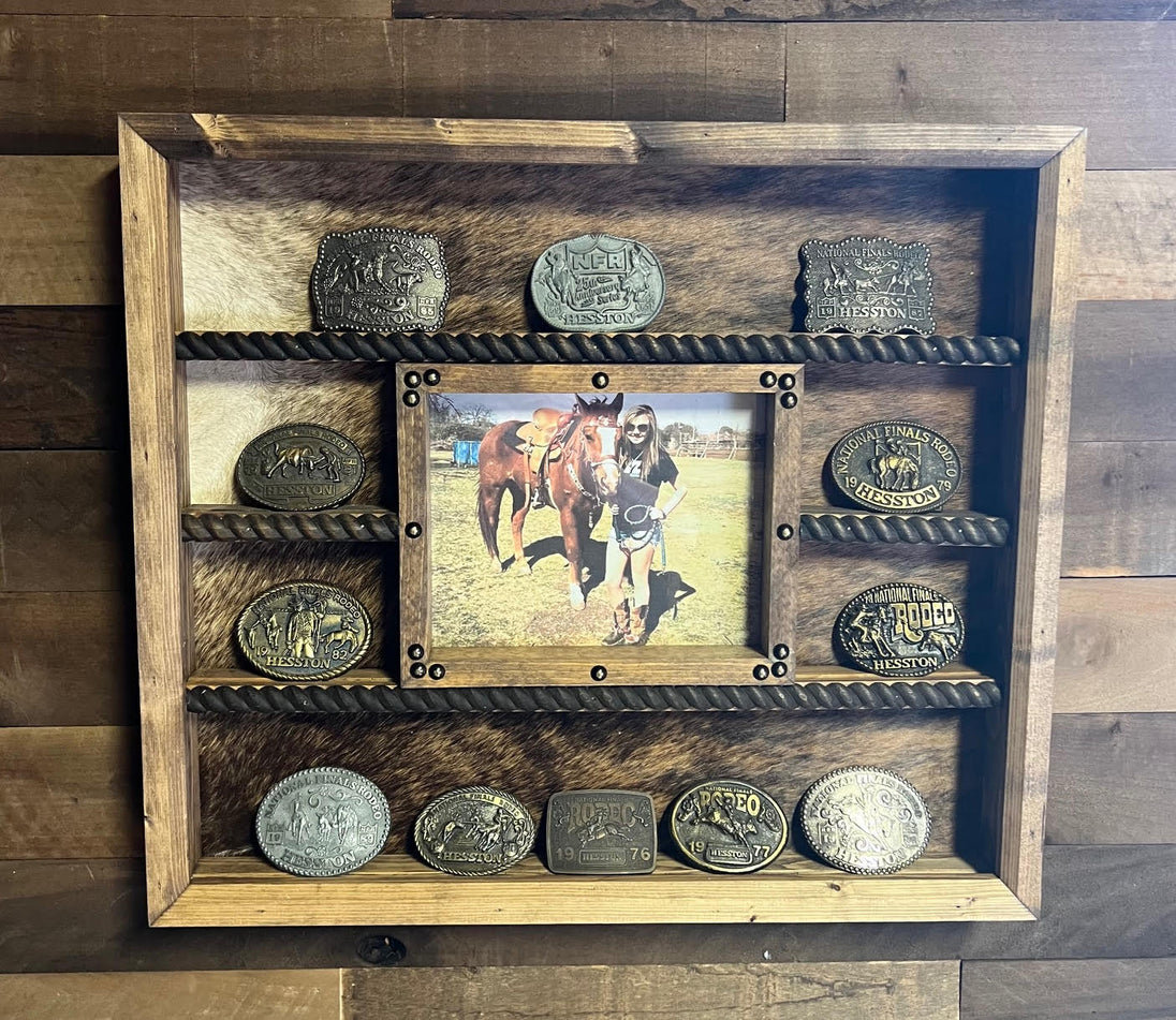 14 Buckle Display with 8x10 Picture Frame - No Stars - Cowhide image