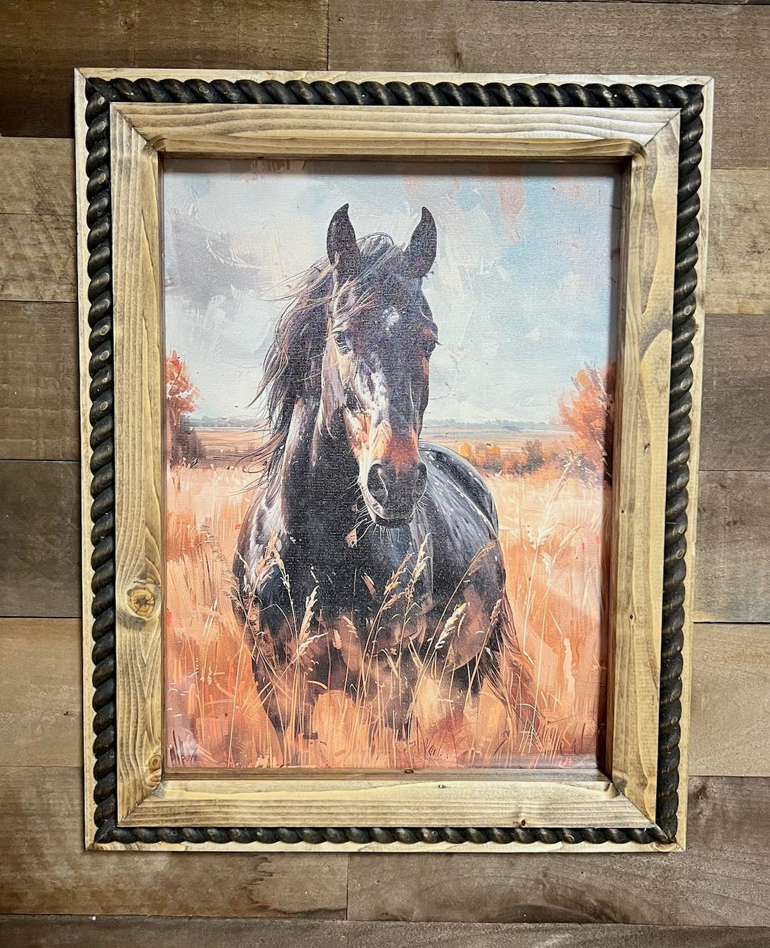 12" x 16" Black Beauty Canvas Print in Handcrafted Rustic Frame image 0