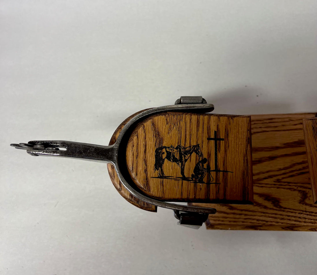 Personalized Trophy Spur Stands - Solid Oak image 2