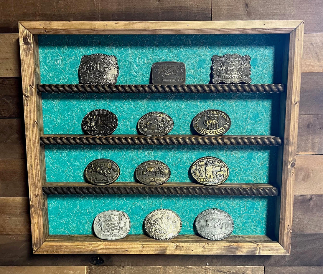 20 Buckle Display with No Stars - Turquoise Faux Leather image