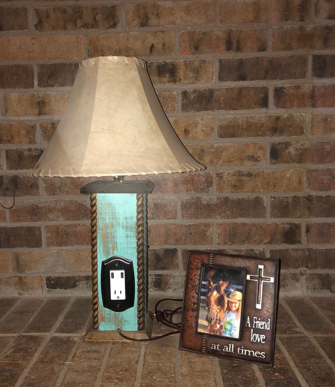 24" USB Rustic Lamps - Western Lamps - Western Horseshoe/Star Table Lamp with USB Power Center. Perfect for any western decor or the cabin image 1