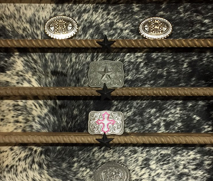 9 Buckle Display - Many Background Styles - Cowhide image